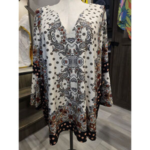 Women's Melissa Paige Tunic 3X White Black Paisley Polka Dot